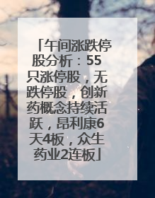 午间涨跌停股分析：55只涨停股，无跌停股，创新药概念持续活跃，昂利康6天4板，众生药业2连板