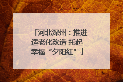 河北深州：推进适老化改造 托起幸福“夕阳红”