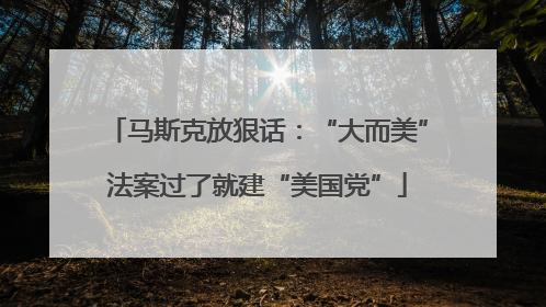 马斯克放狠话：“大而美”法案过了就建“美国党”